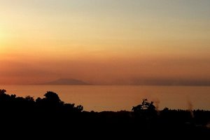 Sunset with mount Baluran, East Java, seen from Villa